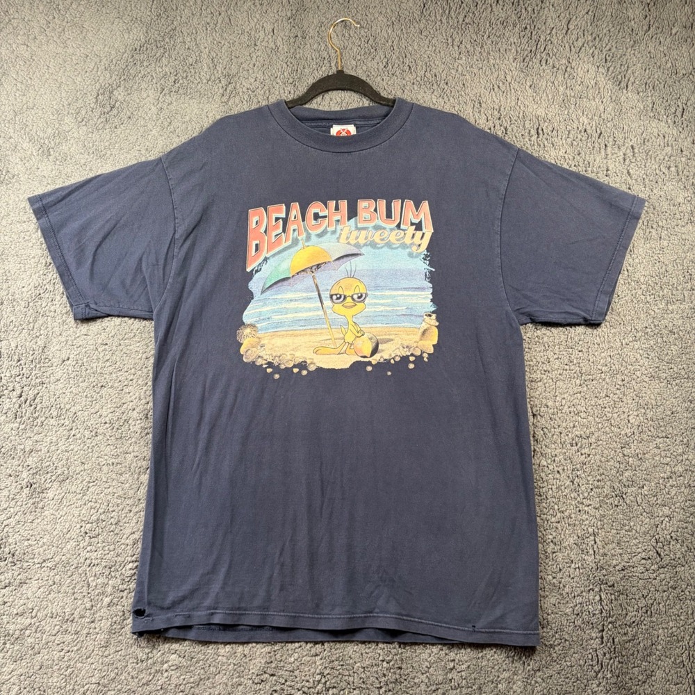 Vintage Looney Tunes Beach Bum Tweety Bird T-Shirt Tultex Navy XL Distressed